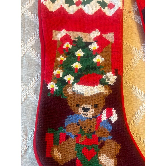 Vintage Hand-Stitched Needlepoint Christmas Stockings - Picture 2 of 5